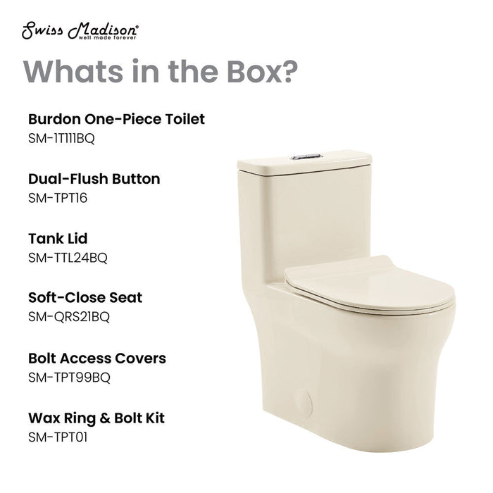 Swiss Madison Burdon One Piece Square Toilet Dual Flush 1.1/1.6 gpf in Bisque - SM-1T111BQ