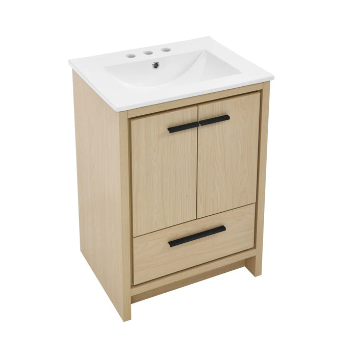 Swiss Madison Virage 24 in. Brown Oak Bathroom Vanity With White, 3-Hole Ceramic Sink Top - SM-BV730LK-3