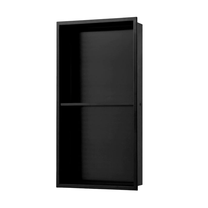 Swiss Madison Voltaire 12" x 24" Stainless Steel Double Shelf Wall Niche in Matte Black