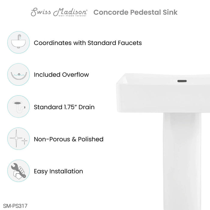 Swiss Madison Concorde Square Two-Piece Pedestal Sink