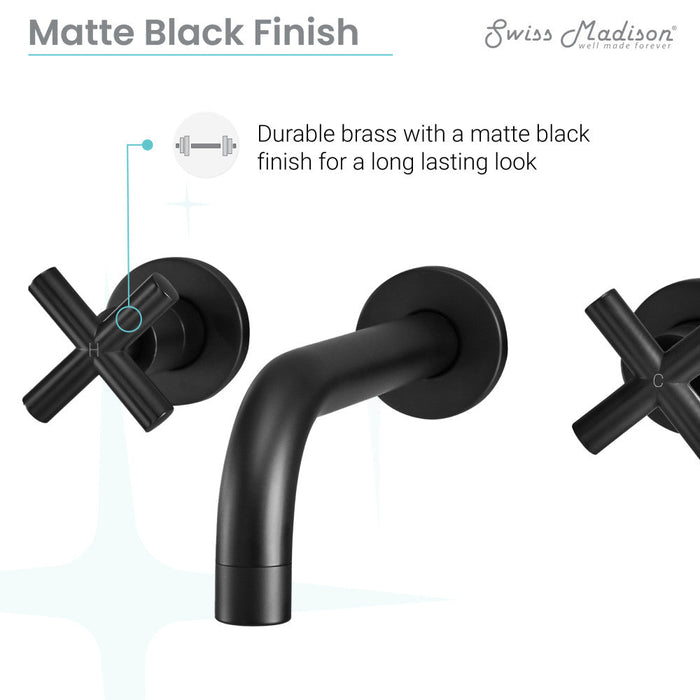 Swiss Madison Ivy Double-Cross Handle Valve, Wall-Mount, Bathroom Faucet in Matte Black