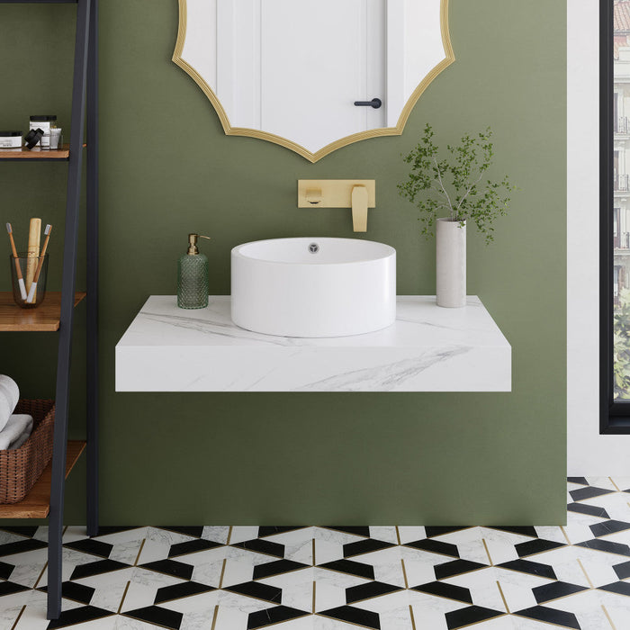 Swiss Madison Monaco 36" Floating Bathroom Shelf with Vessel Sink in White Marble