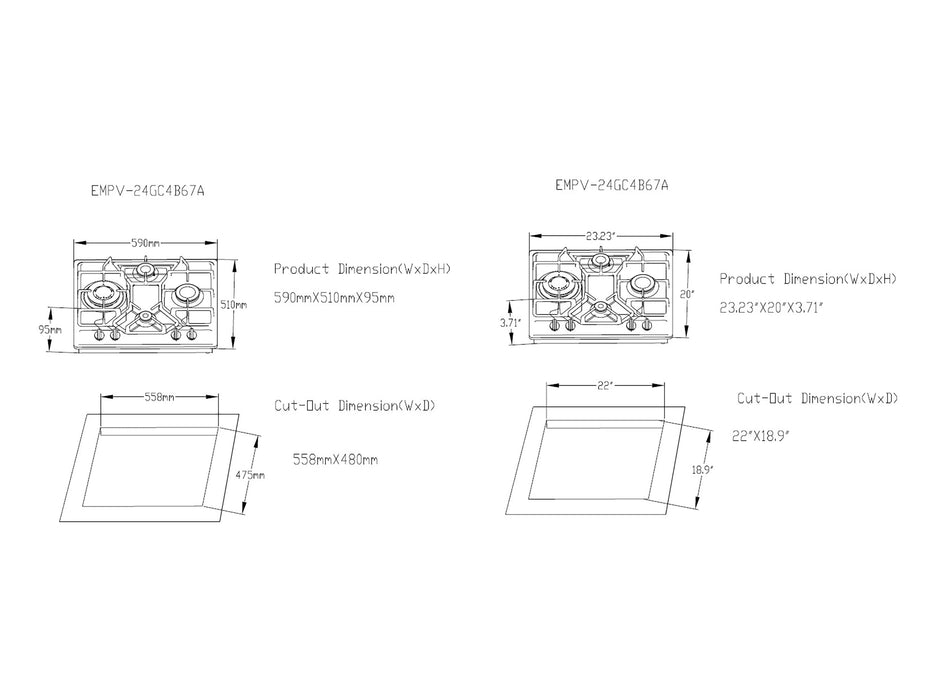 Empava 24 in. Built-in Gas Cooktops EMPV-24GC4B67A