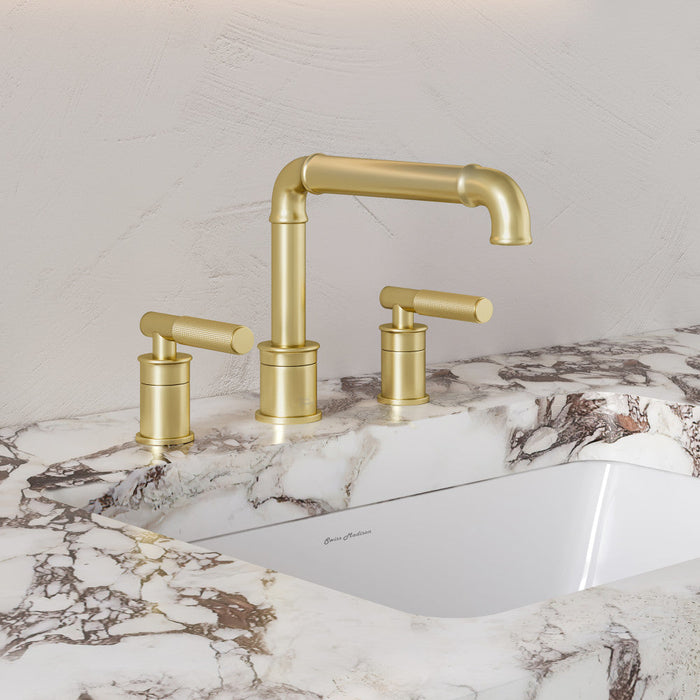 Swiss Madison Avallon 8 in. Widespread, Sleek Handle, Bathroom Faucet in Brushed Gold