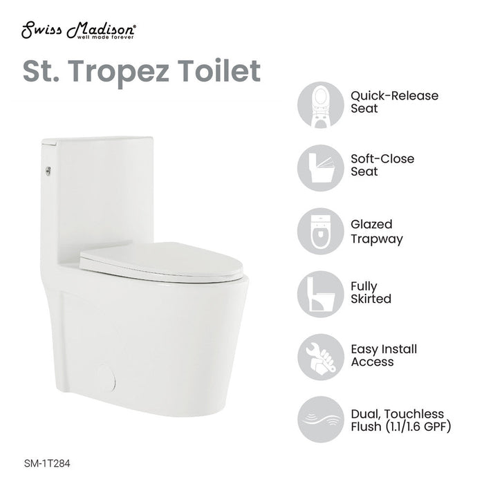 Swiss Madison St. Tropez One-Piece Elongated Toilet, Touchless 1.1/1.6 gpf