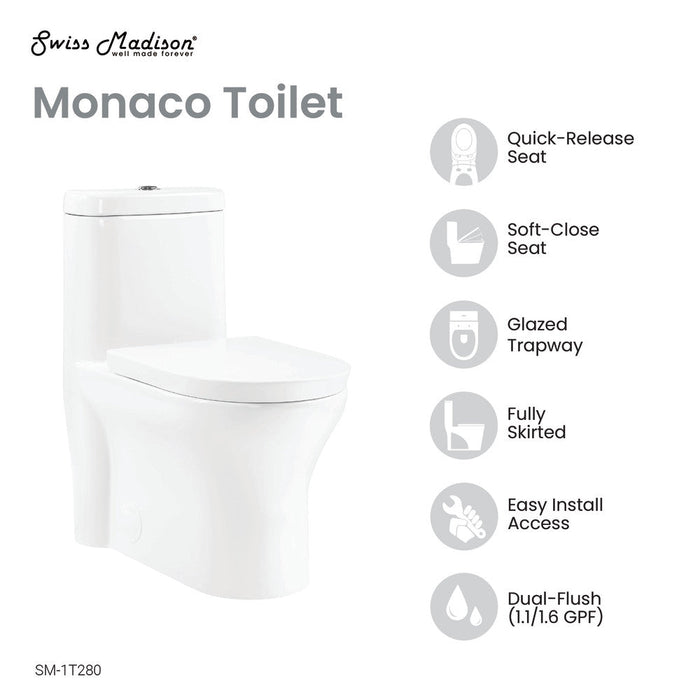 Swiss Madison Monaco One-Piece Elongated Toilet Dual Flush 1.1/1.6 gpf with 10" Rough in