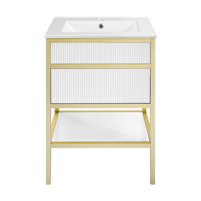 Swiss Madison Cache 24" Freestanding, Bathroom Vanity in White and Gold - SM-BV901WG