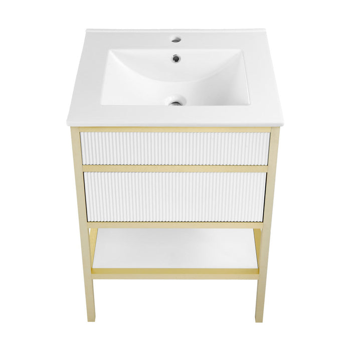 Swiss Madison Cache 24" Freestanding, Bathroom Vanity in White and Gold - SM-BV901WG