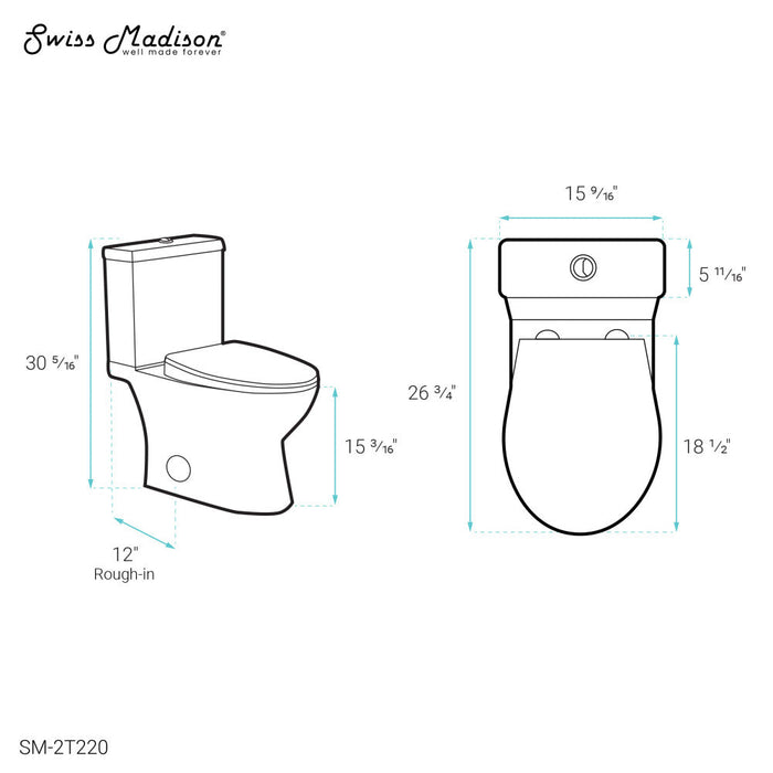 Swiss Madison Cache Two-Piece Elongated Toilet Dual-Flush 1.1/1.6 gpf - SM-2T220