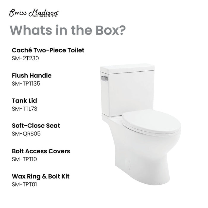 Swiss Madison Cache Two-Piece Elongated Toilet Left Side Flush Handle Toilet 1.28 gpf - SM-2T230