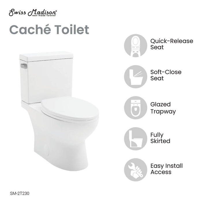 Swiss Madison Cache Two-Piece Elongated Toilet Left Side Flush Handle Toilet 1.28 gpf - SM-2T230