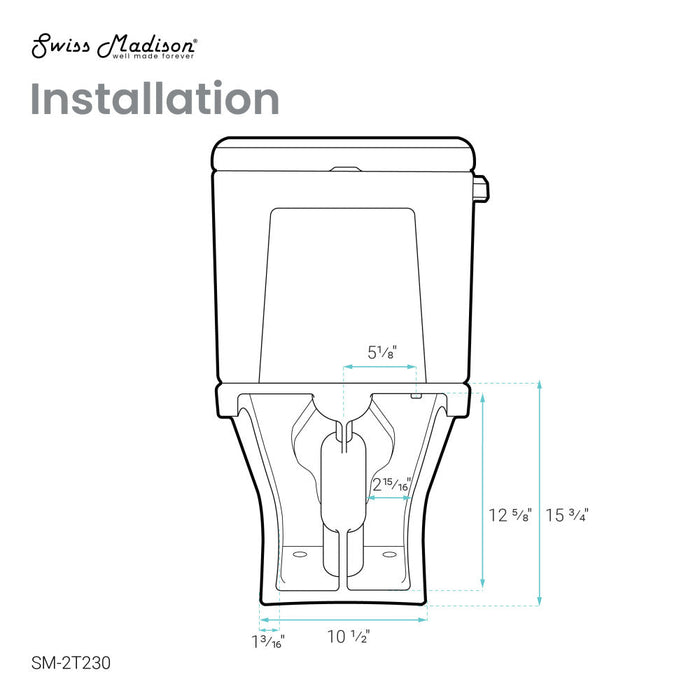 Swiss Madison Cache Two-Piece Elongated Toilet Left Side Flush Handle Toilet 1.28 gpf - SM-2T230