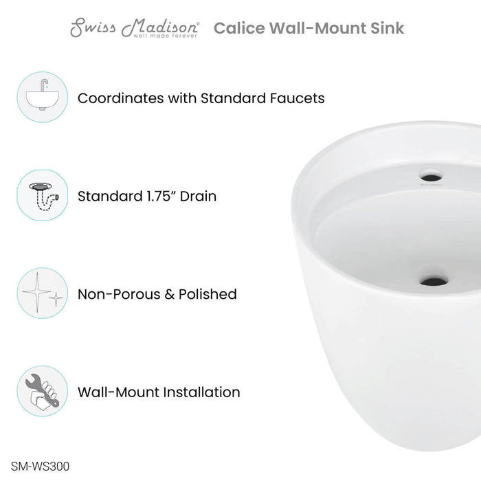 Swiss Madison Calice 18" Wall-Mount Bathroom Sink - SM-WS300