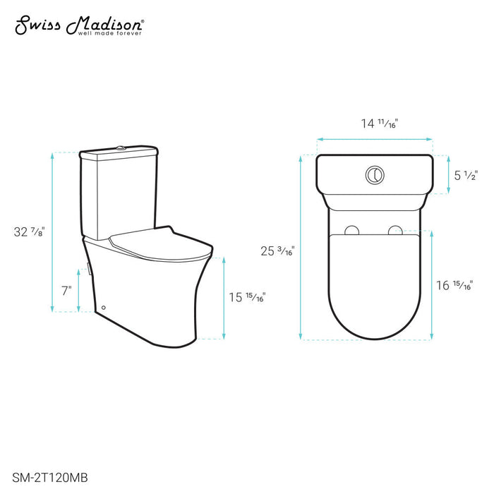 Swiss Madison Calice Two-Piece Elongated Rear Outlet Toilet Dual-Flush 0.8/1.28 gpf in Matte Black - SM-2T120MB