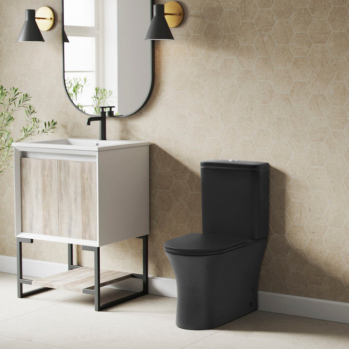 Swiss Madison Calice Two-Piece Elongated Rear Outlet Toilet Dual-Flush 0.8/1.28 gpf in Matte Black - SM-2T120MB