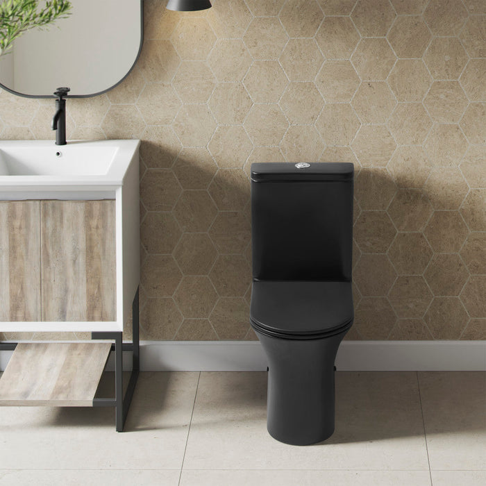 Swiss Madison Calice Two-Piece Elongated Rear Outlet Toilet Dual-Flush 0.8/1.28 gpf in Matte Black - SM-2T120MB