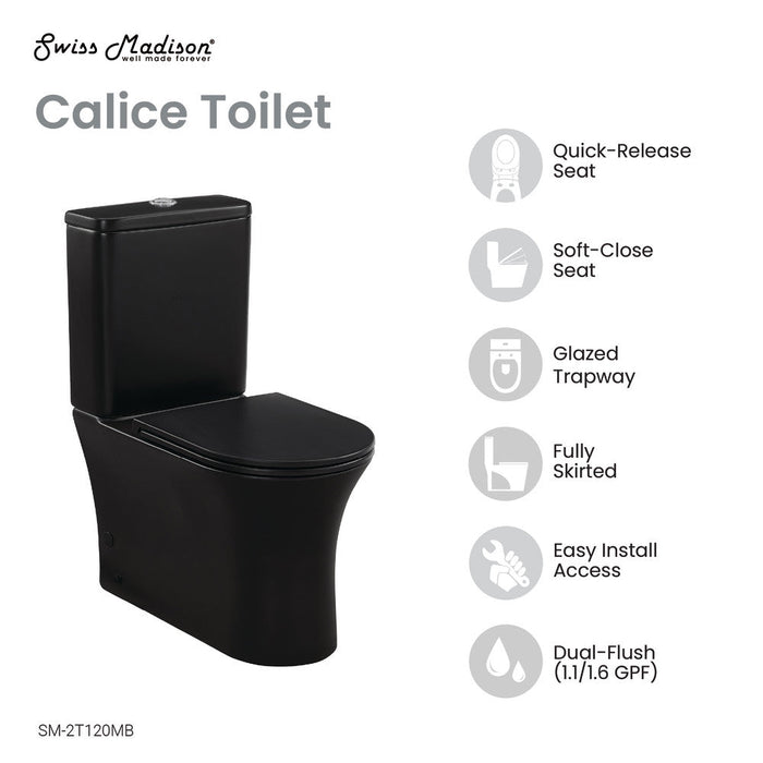 Swiss Madison Calice Two-Piece Elongated Rear Outlet Toilet Dual-Flush 0.8/1.28 gpf in Matte Black - SM-2T120MB