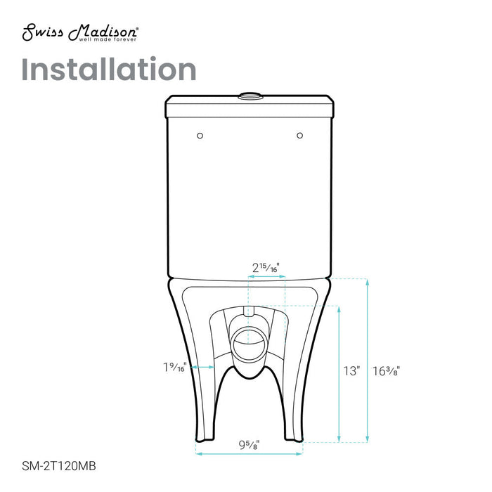 Swiss Madison Calice Two-Piece Elongated Rear Outlet Toilet Dual-Flush 0.8/1.28 gpf in Matte Black - SM-2T120MB