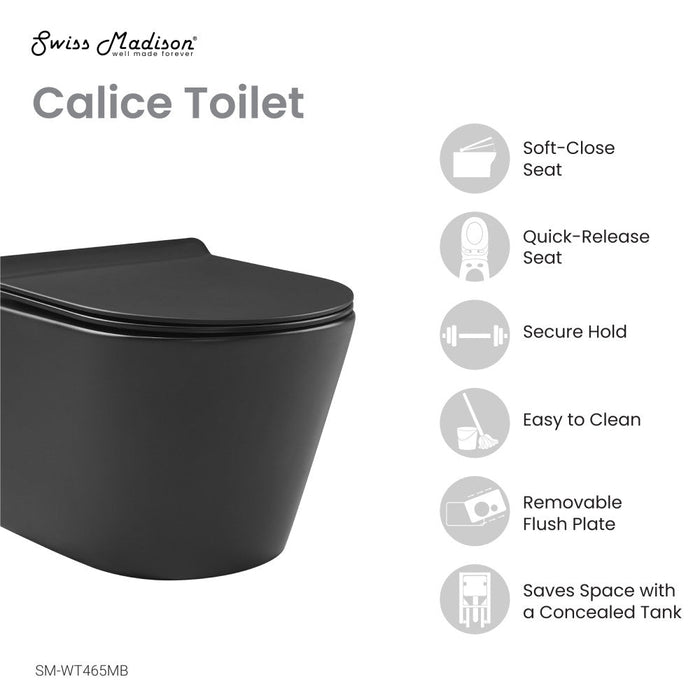 Swiss Madison Calice Wall-Hung Round Toilet Bowl in Matte Black - SM-WT465MB