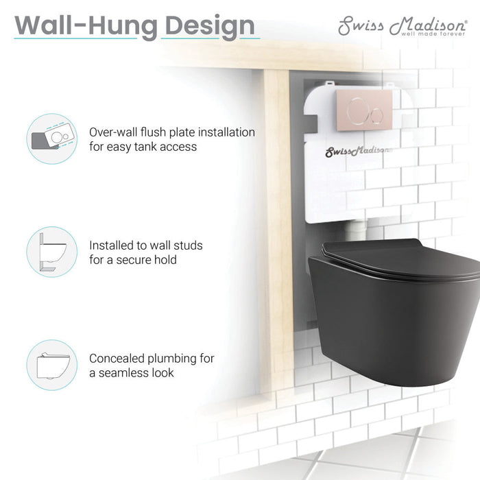 Swiss Madison Calice Wall-Hung Round Toilet Bowl in Matte Black - SM-WT465MB