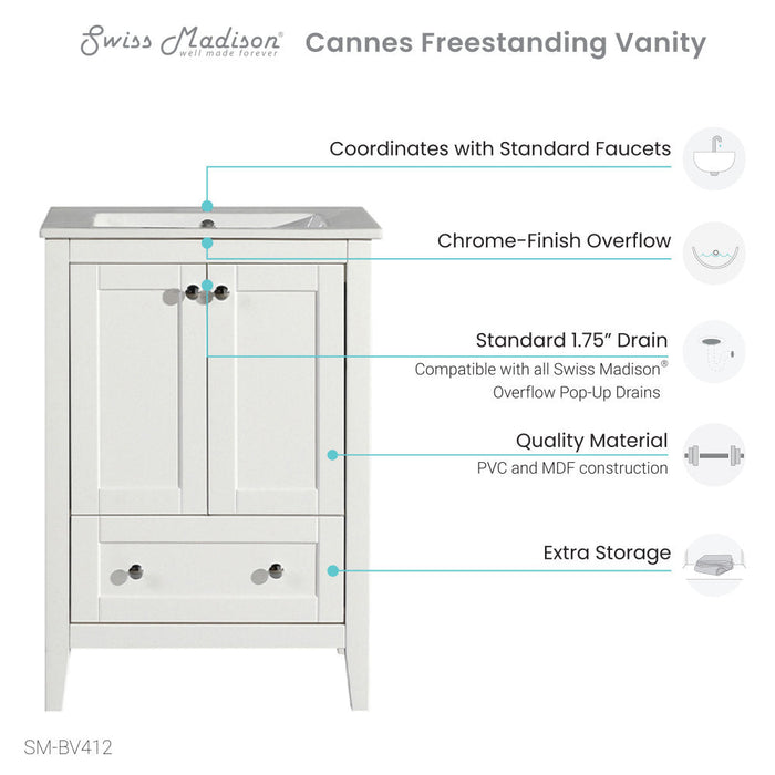 Swiss Madison Cannes 24 Single, Two Doors, One Drawer, Bathroom Vanity - SM-BV412