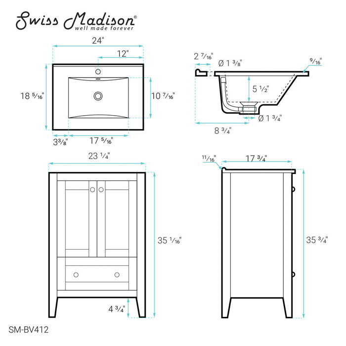 Swiss Madison Cannes 24 Single, Two Doors, One Drawer, Bathroom Vanity - SM-BV412