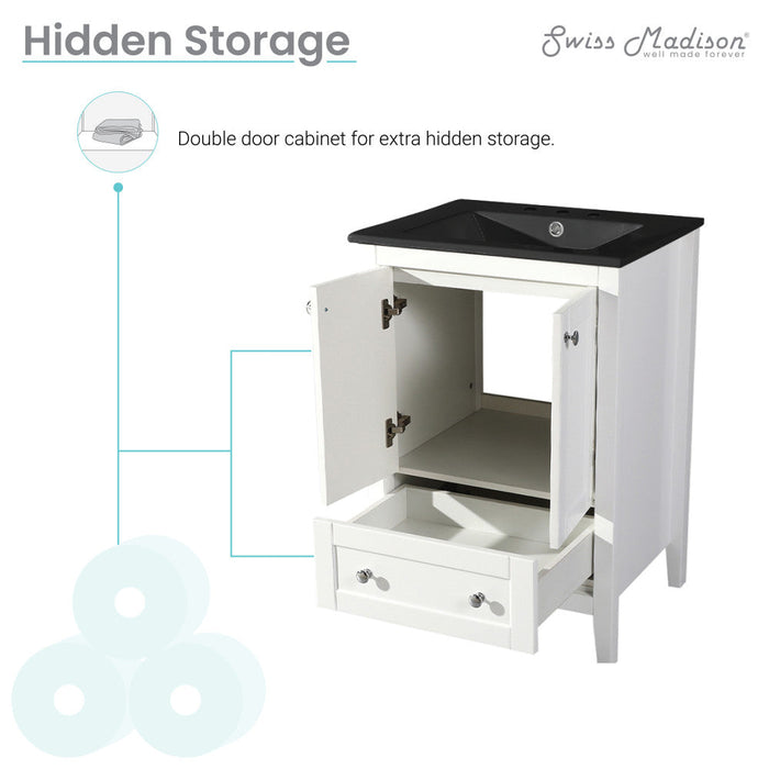 Swiss Madison Cannes 24 in. White Bathroom Vanity With Black, 3-Hole Ceramic Sink Top - SM-BV412-3MB