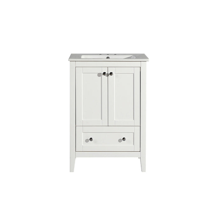 Swiss Madison Cannes 24 in. White Bathroom Vanity With White, 3-Hole Ceramic Sink Top - SM-BV412-3