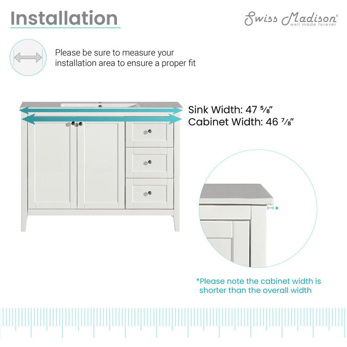 Swiss Madison Cannes 48 Single, Two Doors, Three Drawers, Bathroom Vanity - SM-BV414