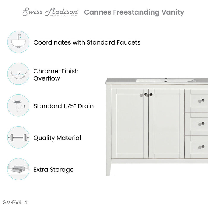 Swiss Madison Cannes 48 Single, Two Doors, Three Drawers, Bathroom Vanity - SM-BV414