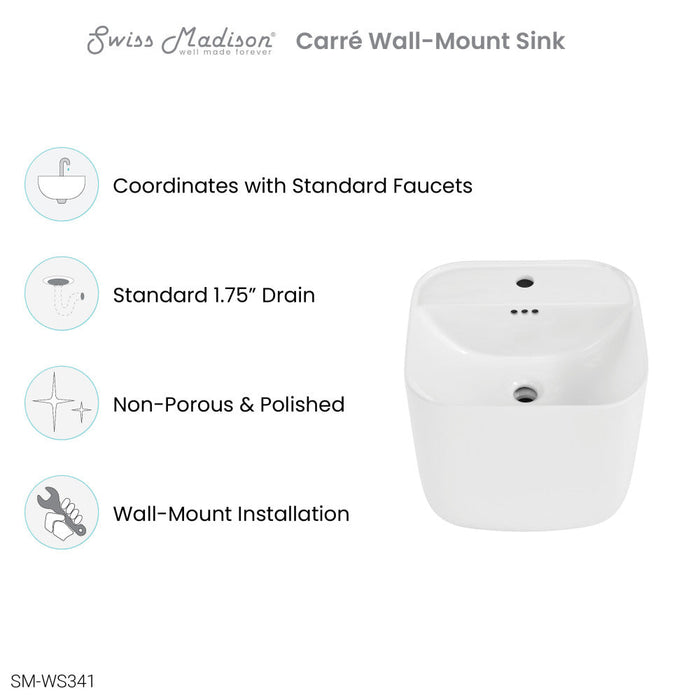 Swiss Madison Carre 17.5" Wall-Mount Bathroom Sink - SM-WS341