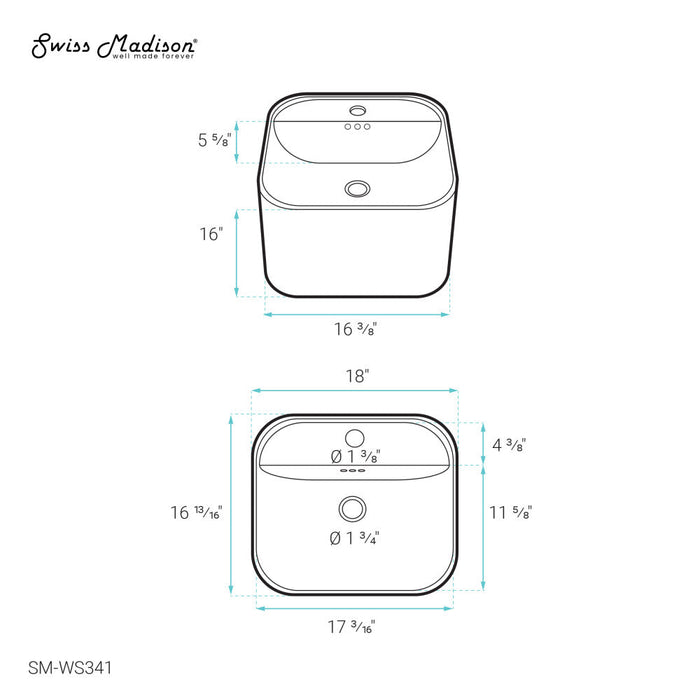 Swiss Madison Carre 17.5" Wall-Mount Bathroom Sink - SM-WS341