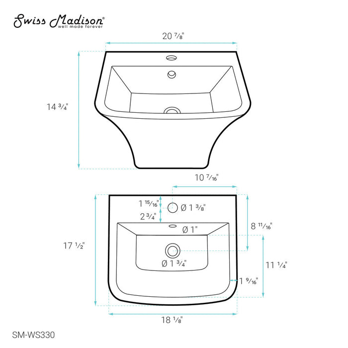 Swiss Madison Carre 21" Wall-Mount Bathroom Sink - SM-WS330