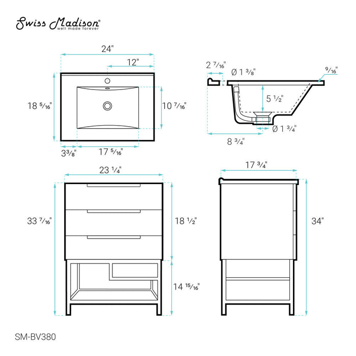 Swiss Madison Carre 24" Bathroom Vanity in Oak - SM-BV380