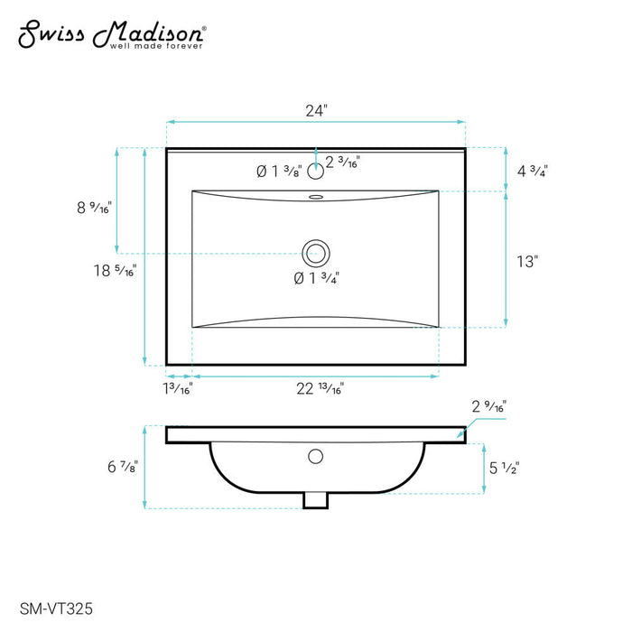 Swiss Madison Carre 24" Vanity Top Bathroom Sink Single Hole - SM-VT325