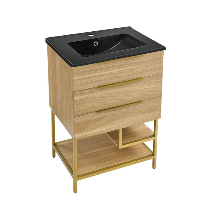 Swiss Madison Carre 24 in. White Oak Bathroom Vanity With Black Ceramic Sink Top - SM-BV380MB