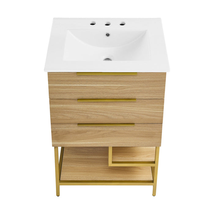 Swiss Madison Carre 24 in. White Oak Bathroom Vanity With White, 3-Hole Ceramic Sink Top - SM-BV380-3