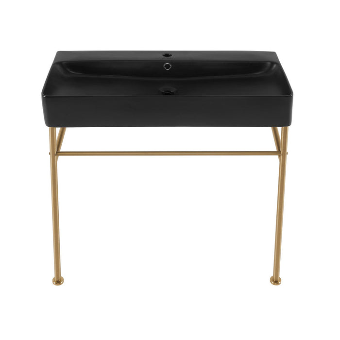 Swiss Madison Carre 36 Ceramic Console Sink Matte Black Basin Brushed Gold Legs - SM-CS753BG