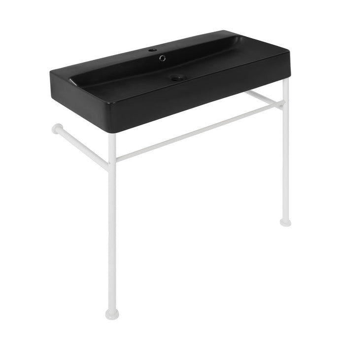 Swiss Madison Carre 36 Ceramic Console Sink Matte Black Basin Matte White Legs - SM-CS793