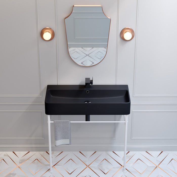 Swiss Madison Carre 36 Ceramic Console Sink Matte Black Basin Matte White Legs - SM-CS793