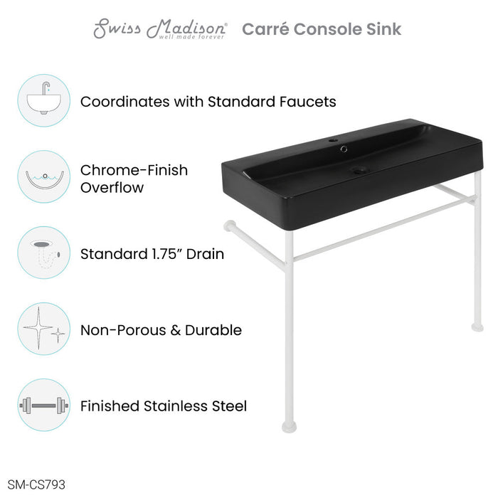 Swiss Madison Carre 36 Ceramic Console Sink Matte Black Basin Matte White Legs - SM-CS793