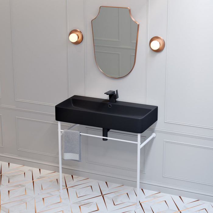 Swiss Madison Carre 36 Ceramic Console Sink Matte Black Basin Matte White Legs - SM-CS793