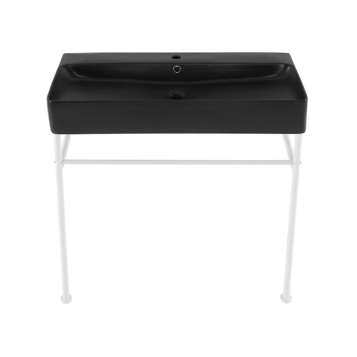 Swiss Madison Carre 36 Ceramic Console Sink Matte Black Basin Matte White Legs - SM-CS793