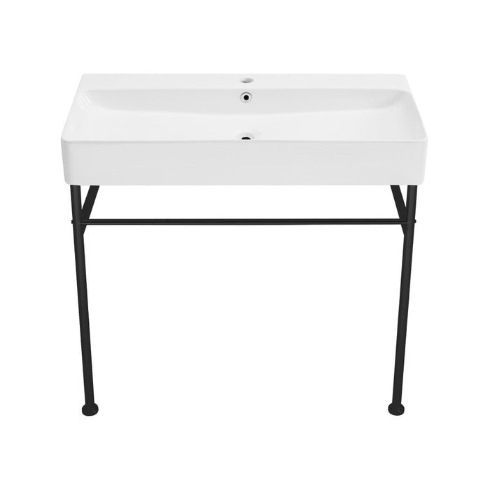 Swiss Madison Carre 36" Ceramic Console Sink White Basin Black Legs - SM-CS733