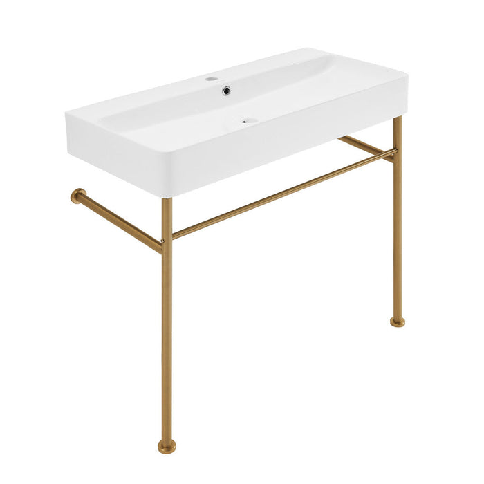 Swiss Madison Carre 36 Ceramic Console Sink White Basin Brushed Gold Legs - SM-CS723BG