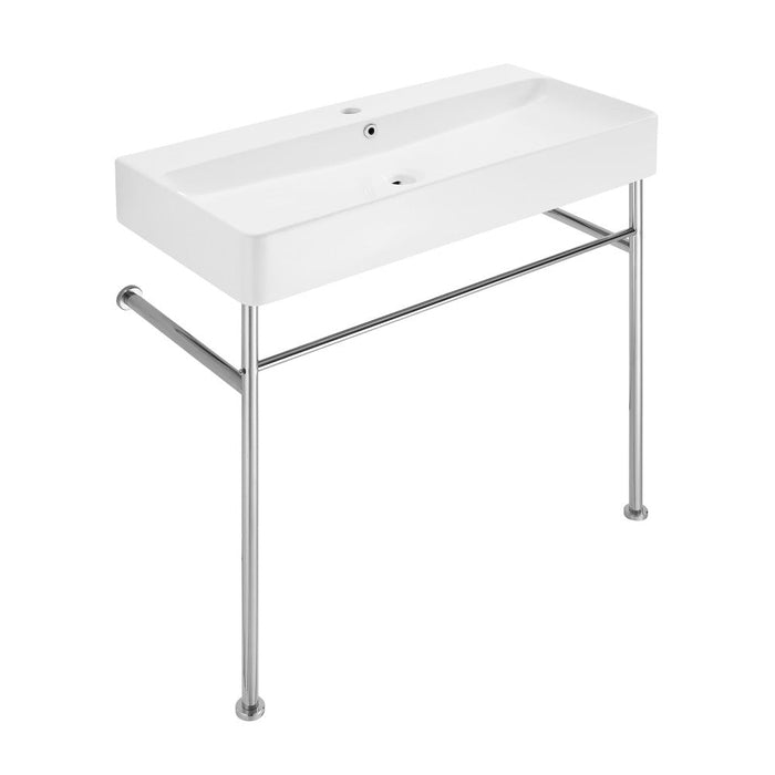 Swiss Madison Carre 36 Ceramic Console Sink White Basin Chrome Legs - SM-CS713