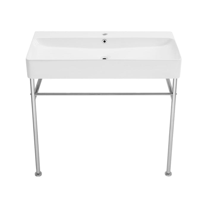 Swiss Madison Carre 36 Ceramic Console Sink White Basin Chrome Legs - SM-CS713