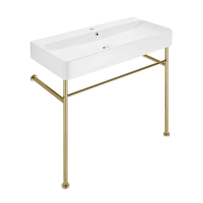 Swiss Madison Carre 36 Ceramic Console Sink White Basin Gold Legs - SM-CS723