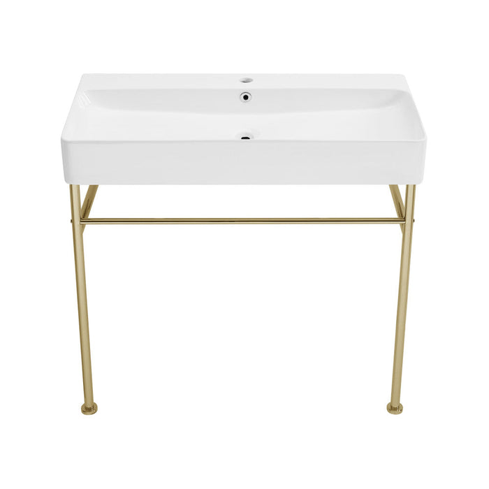 Swiss Madison Carre 36 Ceramic Console Sink White Basin Gold Legs - SM-CS723