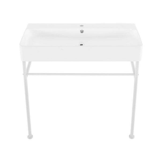 Swiss Madison Carre 36 Ceramic Console Sink White Basin Matte White Legs - SM-CS743